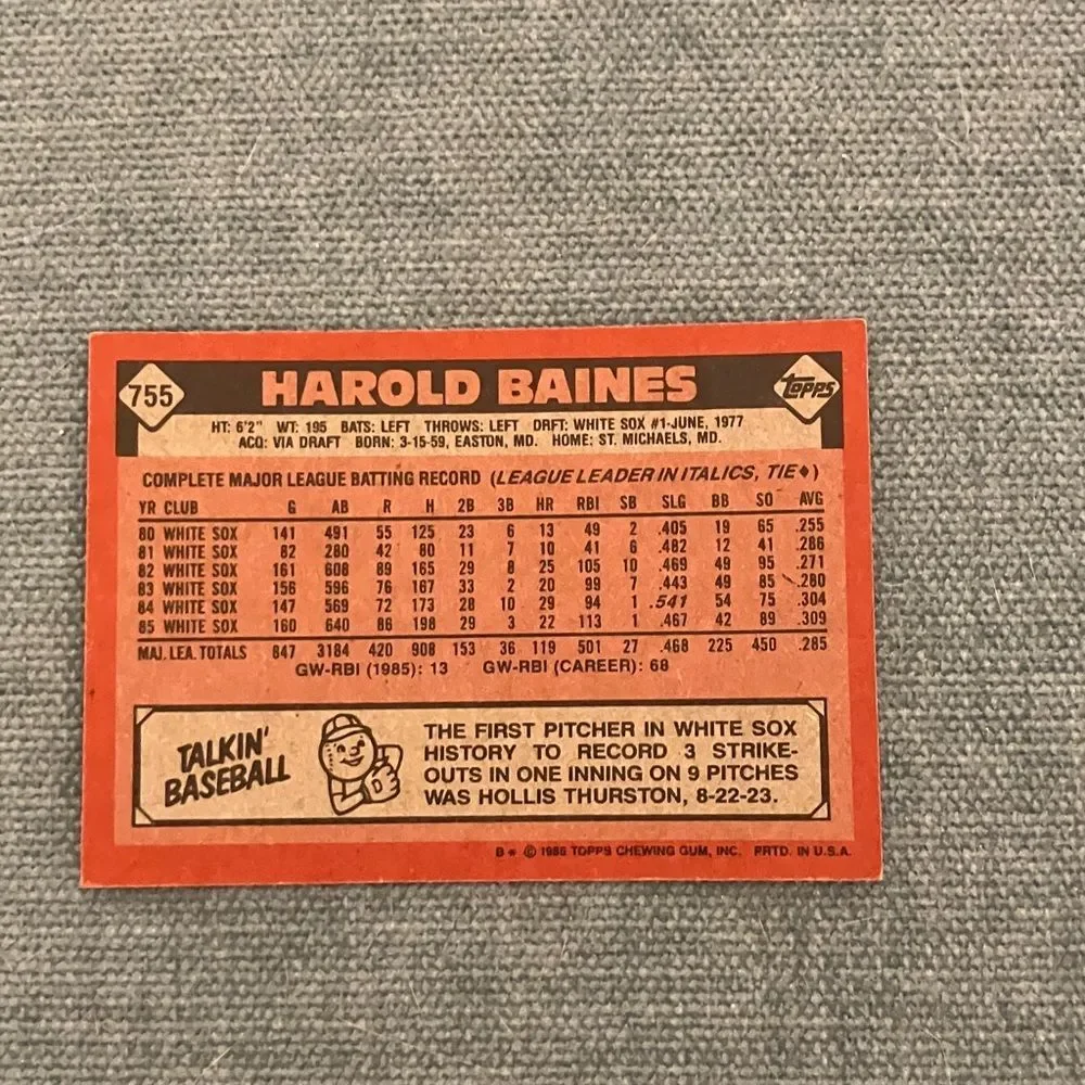 1986 Topps Chicago White Sox Baseball Card